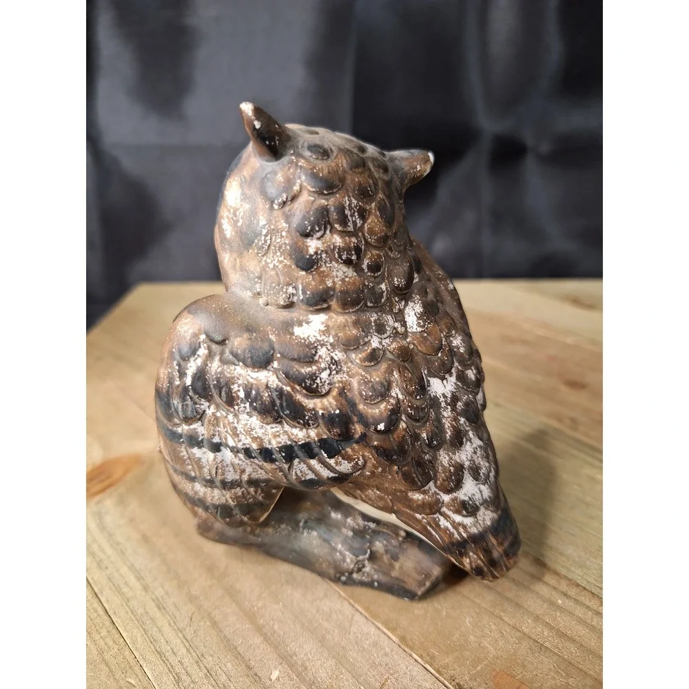 Vintage Ceramic Owl Figurine Hand Painted Great Horned Owl Bird Decor 4.5 Inch